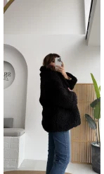 Pera Oversize Peluş Ceket - Siyah