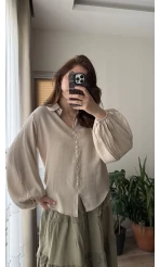 Peri Serisi Balon Kol Krem Bluz