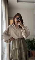 Peri Serisi Balon Kol Krem Bluz