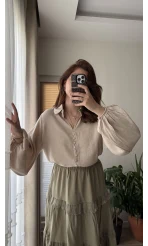 Peri Serisi Balon Kol Krem Bluz