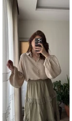 Peri Serisi Balon Kol Krem Bluz