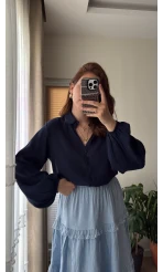 Peri Serisi Balon Kol Lacivert Bluz
