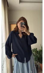Peri Serisi Balon Kol Lacivert Bluz