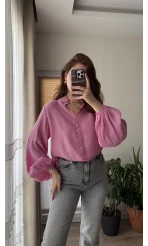 Peri Serisi Balon Kol Pembe Bluz