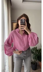 Peri Serisi Balon Kol Pembe Bluz