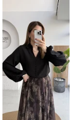 Peri Serisi Balon Kol Siyah Bluz