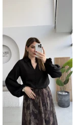 Peri Serisi Balon Kol Siyah Bluz
