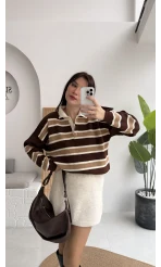 Petit Çizgili Kazak - Acı Kahve - Kod: 34101