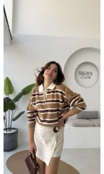 Petit Çizgili Kazak - Camel - Kod: 34101