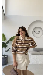 Petit Çizgili Kazak - Camel - Kod: 34101