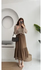 Piana Lastikli Etek Kahverengi