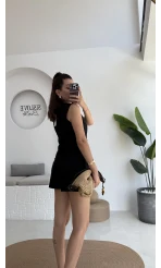 Pie Boncuk Detay Şort Etek Takım - Siyah