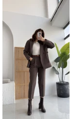 Pile Detaylı Kemerli Pantolon - Kahverengi - KOD:50938