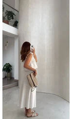 Pileli Bluz Etek Takım - Beyaz - Kod: 8490 8021