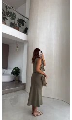 Pileli Bluz Etek Takım - Haki - Kod: 8490 8021