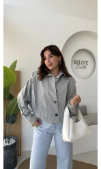 Pileli Trençkot - Gri