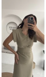 Pimenta Kuşaklı Midi Elbise - Haki - 2294