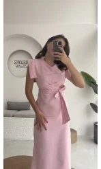Pimenta Kuşaklı Midi Elbise - Pembe - 2294