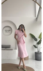 Pimenta Kuşaklı Midi Elbise - Pembe - 2294