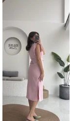 Pimenta Kuşaklı Midi Elbise - Pembe - 2294