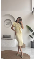 Pimenta Kuşaklı Midi Elbise - Sarı - 2294