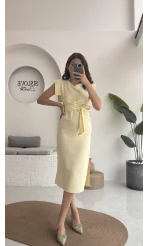 Pimenta Kuşaklı Midi Elbise - Sarı - 2294