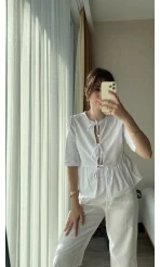 Pinella Serisi Yakasız Gömlek Beyaz