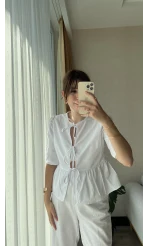 Pinella Serisi Yakasız Gömlek Beyaz