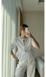 Pinella Serisi Yakasız Gömlek Beyaz