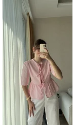 Pinella Serisi Yakasız Gömlek Pembe