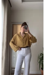 Polo Yaka Bluz Hardal