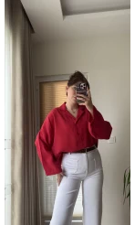 Polo Yaka Bluz Nar Çiçeği