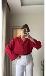 Polo Yaka Bluz Nar Çiçeği