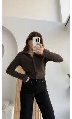 Polo Yaka Düğmeli Hırka - Acı Kahve