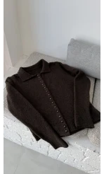 Polo Yaka Düğmeli Hırka - Acı Kahve