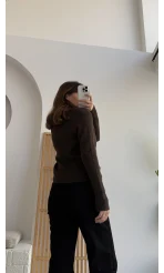 Polo Yaka Düğmeli Hırka - Acı Kahve