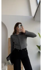 Polo Yaka Düğmeli Hırka - Antrasit