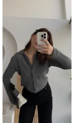 Polo Yaka Düğmeli Hırka - Antrasit