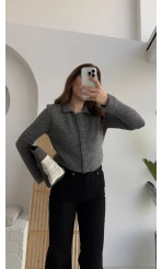 Polo Yaka Düğmeli Hırka - Antrasit