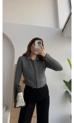 Polo Yaka Düğmeli Hırka - Antrasit