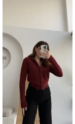 Polo Yaka Düğmeli Hırka - Bordo