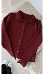 Polo Yaka Düğmeli Hırka - Bordo