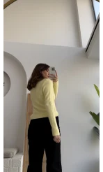 Polo Yaka Düğmeli Hırka - Sarı