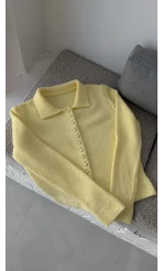 Polo Yaka Düğmeli Hırka - Sarı