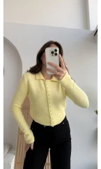 Polo Yaka Düğmeli Hırka - Sarı