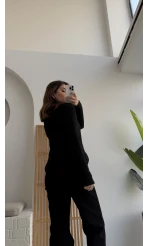 Polo Yaka Düğmeli Hırka - Siyah