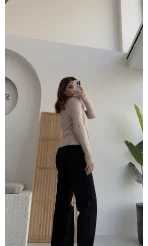 Polo Yaka Düğmeli Hırka - Taş