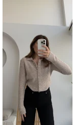 Polo Yaka Düğmeli Hırka - Taş