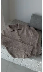 Polo Yaka Düğmeli Hırka - Taş