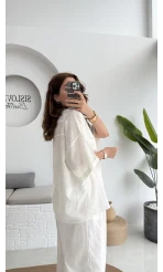 Pome Keten Karışımlı Tek Cepli Gömlek Ekru - 2114